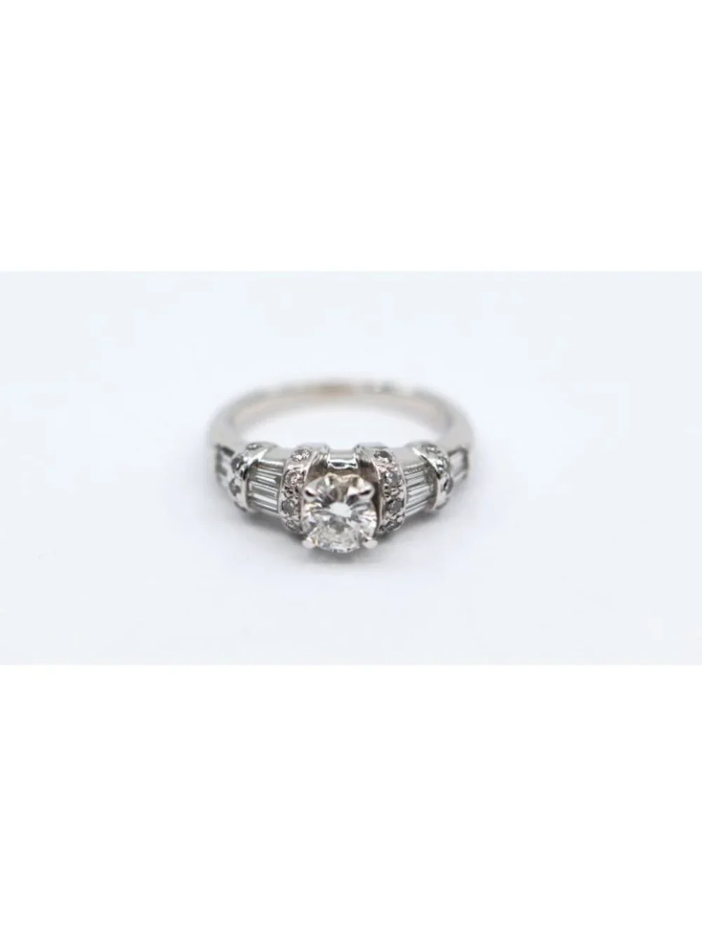 Unique 14K Karat Solid White Gold Ladies Round Diamond Engagement Ring - Size 5